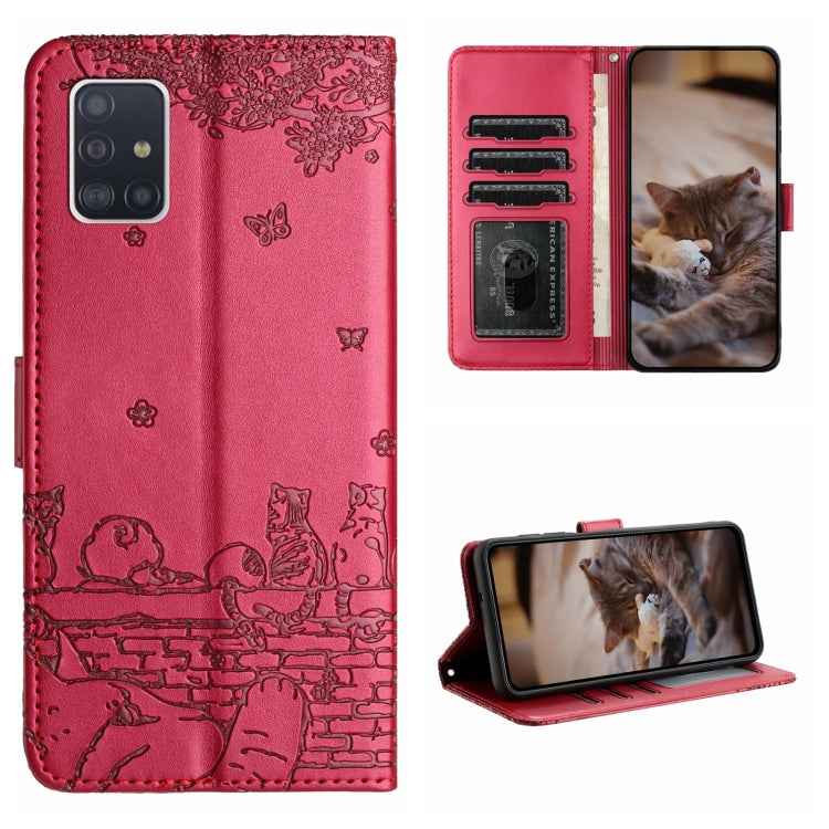 Cat Embossing Pattern Leather Phone Case with Lanyard, For Samsung Galaxy A32 5G, For Samsung Galaxy S21, For Samsung Galaxy S21+, For Samsung Galaxy S21 Ultra, For Samsung Galaxy A12, For Samsung Galaxy A71, For Samsung Galaxy A51