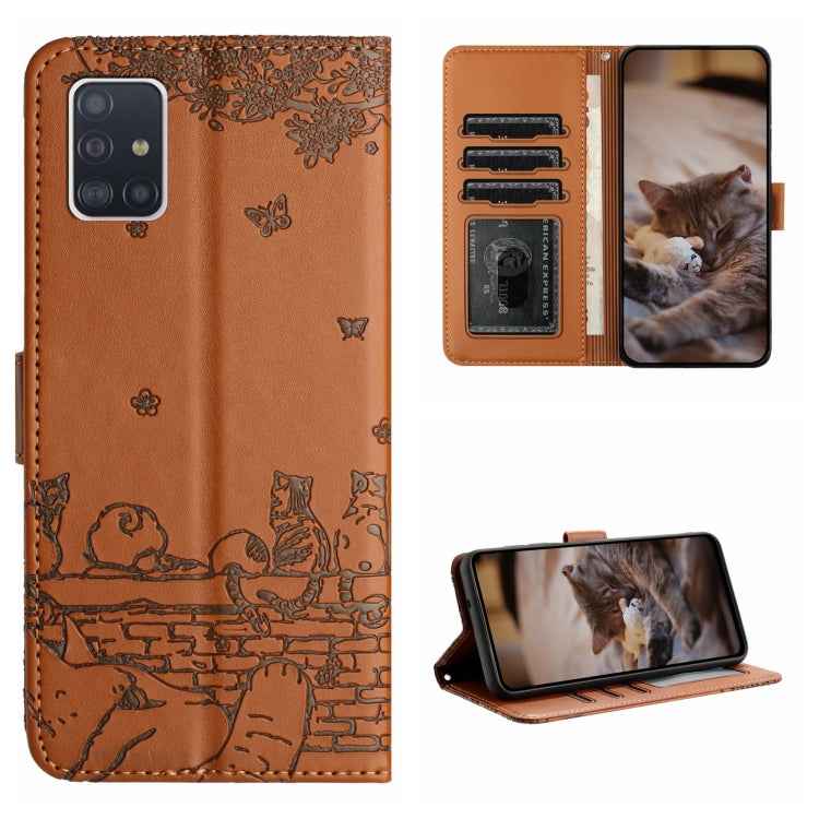 Cat Embossing Pattern Leather Phone Case with Lanyard, For Samsung Galaxy A32 5G, For Samsung Galaxy S21, For Samsung Galaxy S21+, For Samsung Galaxy S21 Ultra, For Samsung Galaxy A12, For Samsung Galaxy A71, For Samsung Galaxy A51