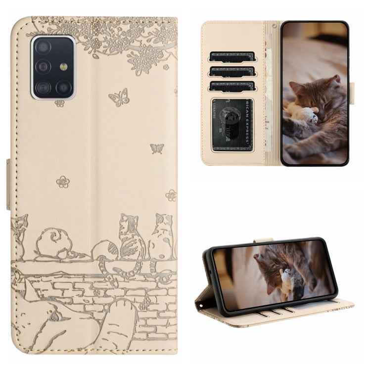 Cat Embossing Pattern Leather Phone Case with Lanyard, For Samsung Galaxy A32 5G, For Samsung Galaxy S21, For Samsung Galaxy S21+, For Samsung Galaxy S21 Ultra, For Samsung Galaxy A12, For Samsung Galaxy A71, For Samsung Galaxy A51