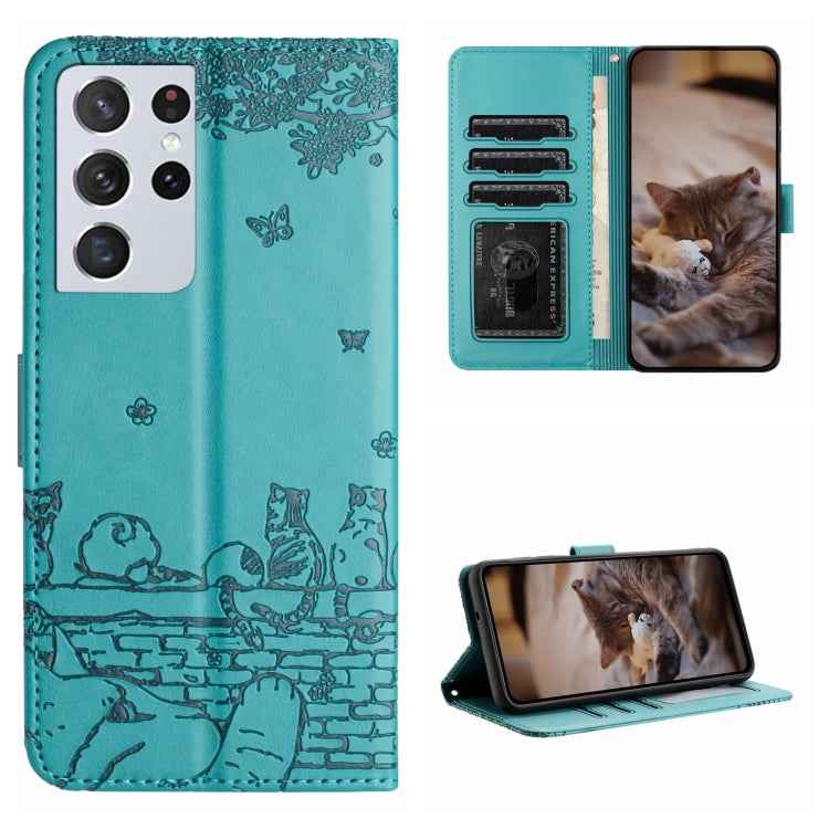 Cat Embossing Pattern Leather Phone Case with Lanyard, For Samsung Galaxy A32 5G, For Samsung Galaxy S21, For Samsung Galaxy S21+, For Samsung Galaxy S21 Ultra, For Samsung Galaxy A12, For Samsung Galaxy A71, For Samsung Galaxy A51