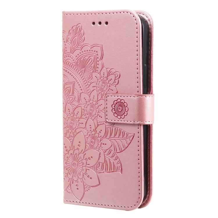 Seven-petal Flowers Embossing Leather Phone Case, For iPhone 15 Pro Max, For iPhone 15 Pro, For iPhone 15 Plus, For iPhone 15