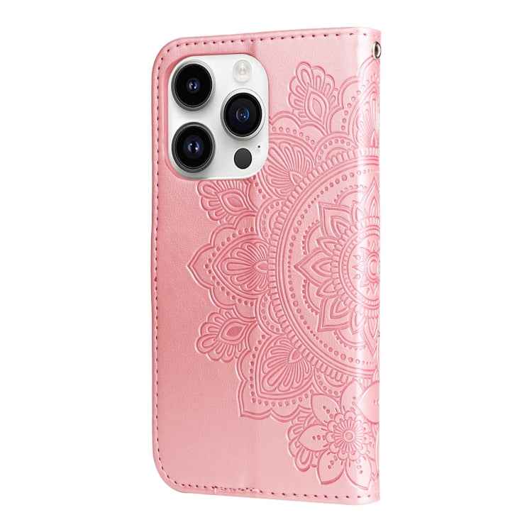 Seven-petal Flowers Embossing Leather Phone Case, For iPhone 15 Pro Max, For iPhone 15 Pro, For iPhone 15 Plus, For iPhone 15
