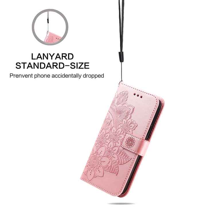 Seven-petal Flowers Embossing Leather Phone Case, For iPhone 15 Pro Max, For iPhone 15 Pro, For iPhone 15 Plus, For iPhone 15