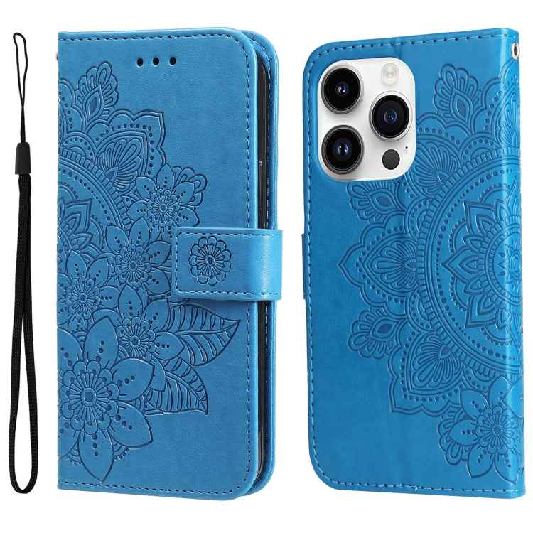 Seven-petal Flowers Embossing Leather Phone Case, For iPhone 15 Pro Max, For iPhone 15 Pro, For iPhone 15 Plus, For iPhone 15