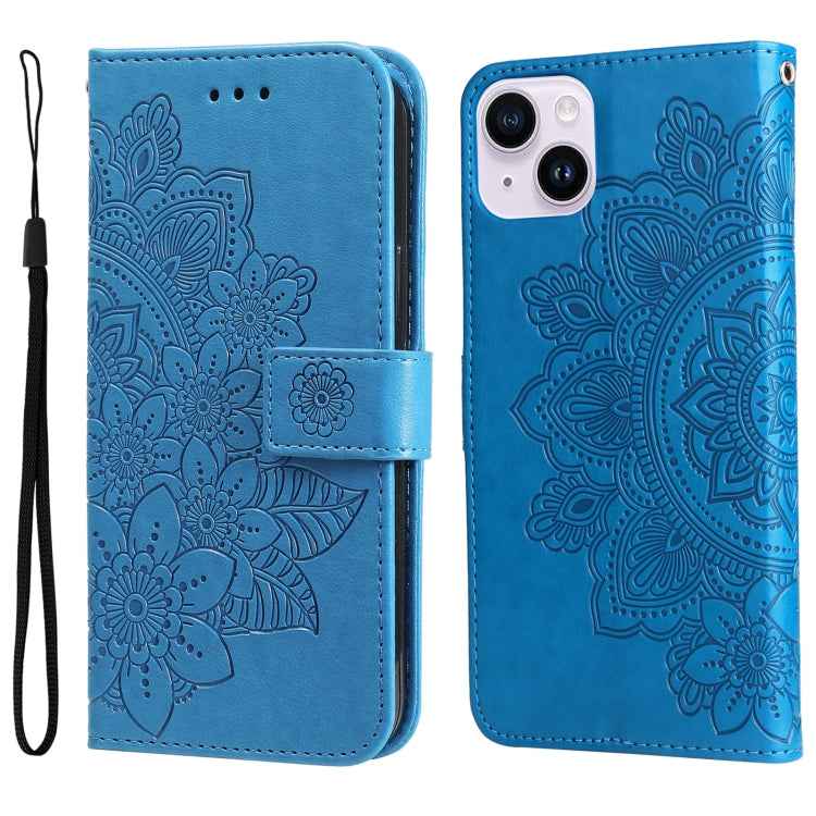 Seven-petal Flowers Embossing Leather Phone Case, For iPhone 15 Pro Max, For iPhone 15 Pro, For iPhone 15 Plus, For iPhone 15