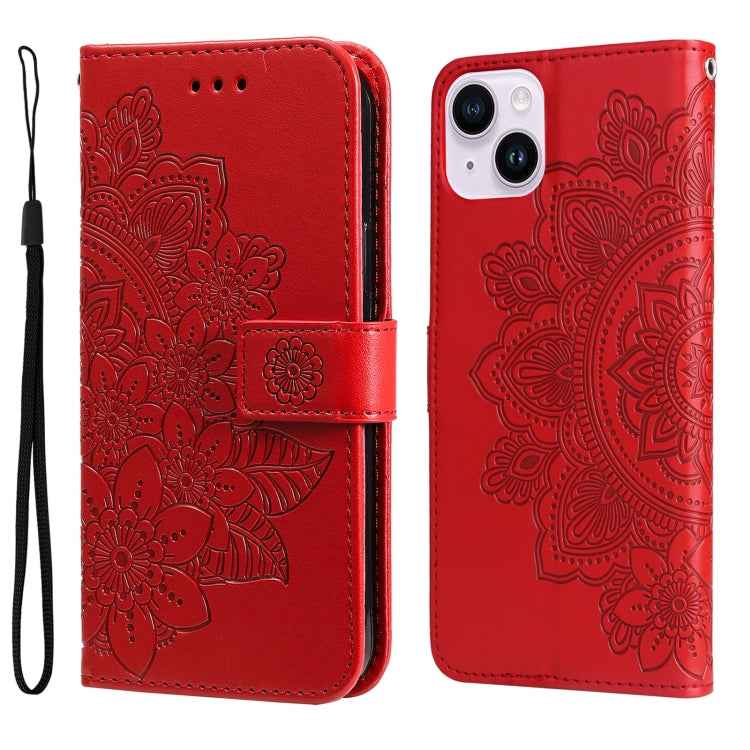 Seven-petal Flowers Embossing Leather Phone Case, For iPhone 15 Pro Max, For iPhone 15 Pro, For iPhone 15 Plus, For iPhone 15