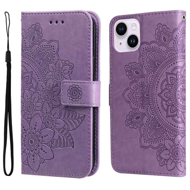 Seven-petal Flowers Embossing Leather Phone Case, For iPhone 15 Pro Max, For iPhone 15 Pro, For iPhone 15 Plus, For iPhone 15