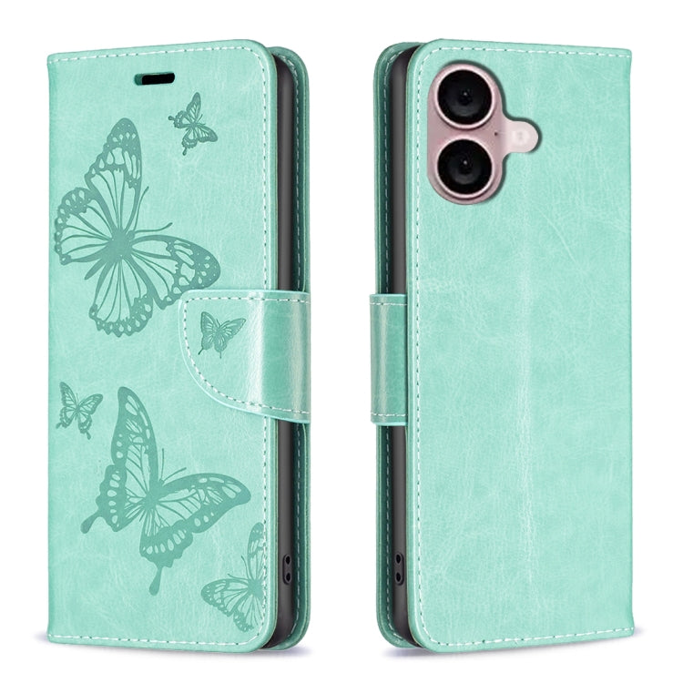 Embossing Two Butterflies Pattern Leather Phone Case, For iPhone 16 Pro Max, For iPhone 16 Pro, For iPhone 16 Plus, For iPhone 16, For iPhone 15 Pro Max, For iPhone 15 Pro, For iPhone 15 Plus, For iPhone 15