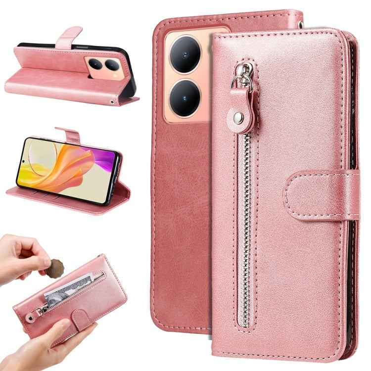 Fashion Calf Texture Zipper Leather Phone Case, For vivo Y78 5G Global