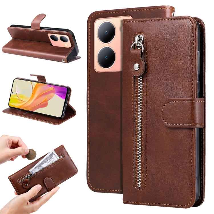 Fashion Calf Texture Zipper Leather Phone Case, For vivo Y78 5G Global