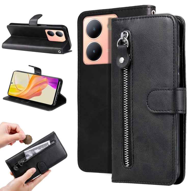 Fashion Calf Texture Zipper Leather Phone Case, For vivo Y78 5G Global