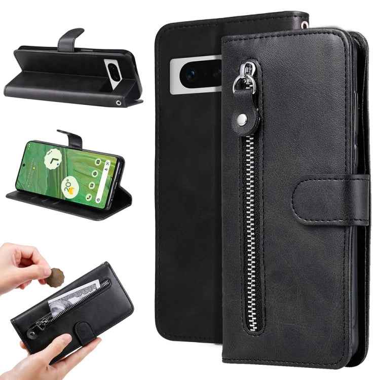 Fashion Calf Texture Zipper Leather Phone Case, For Google Pixel 7