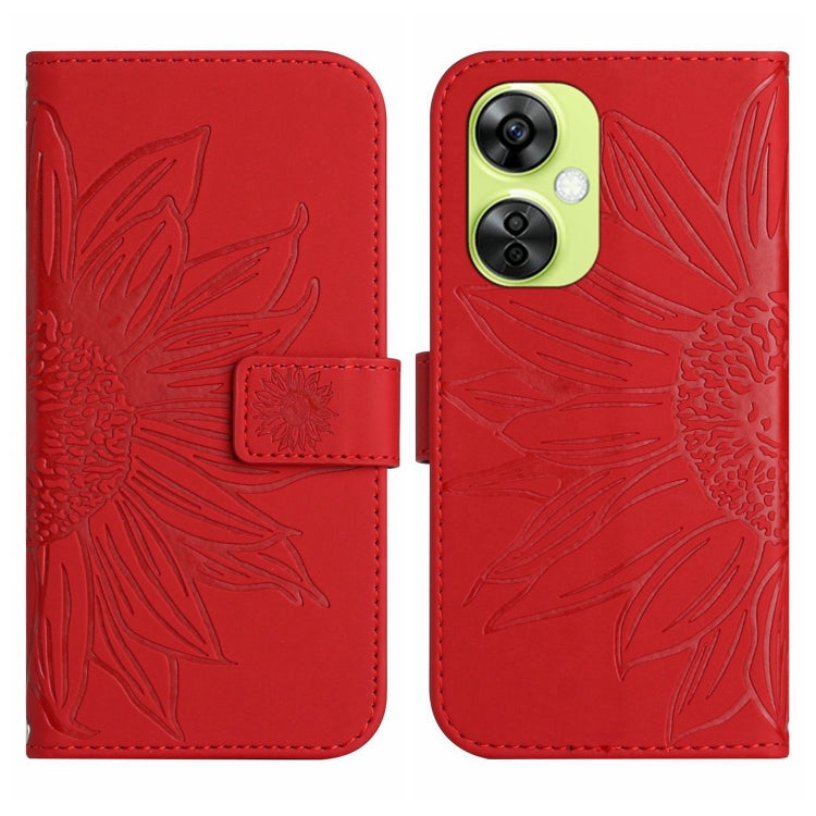 Skin Feel Sun Flower Embossed Leather Phone Case with Lanyard, For OnePlus Nord CE4, For OnePlus 12R 5G Global, For OnePlus 12 5G Global, For OnePlus Nord CE 3 Lite
