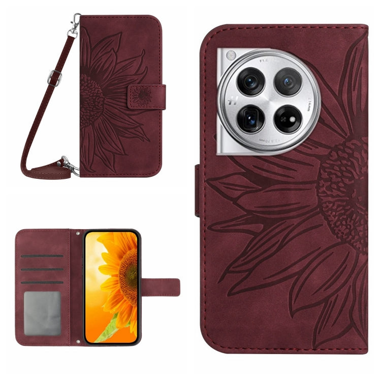 Skin Feel Sun Flower Embossed Leather Phone Case with Lanyard, For OnePlus 12R 5G Global, For OnePlus 12 5G Global, For OnePlus Nord CE 3 Lite