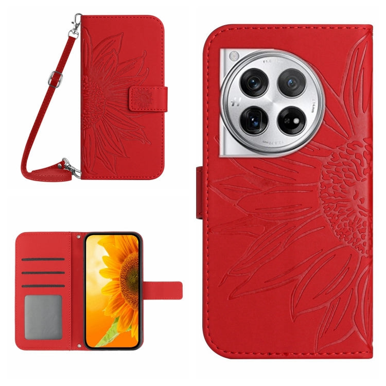 Skin Feel Sun Flower Embossed Leather Phone Case with Lanyard, For OnePlus Nord CE4, For OnePlus 12R 5G Global, For OnePlus 12 5G Global, For OnePlus Nord CE 3 Lite