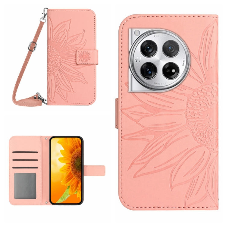 Skin Feel Sun Flower Embossed Leather Phone Case with Lanyard, For OnePlus 12R 5G Global, For OnePlus 12 5G Global, For OnePlus Nord CE 3 Lite