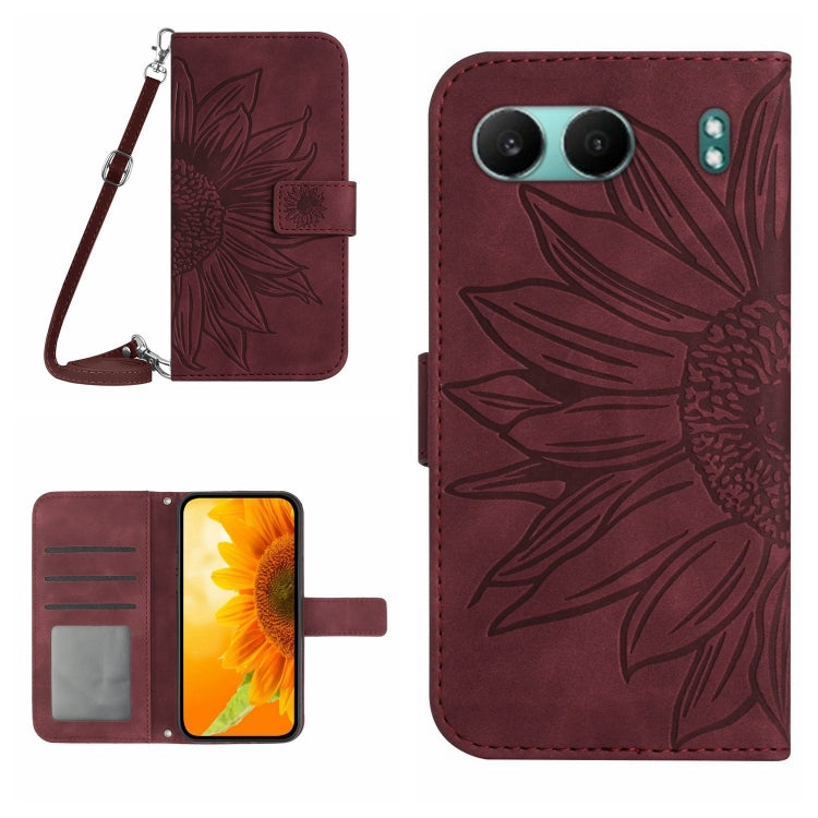 Skin Feel Sun Flower Embossed Leather Phone Case with Lanyard, For OnePlus 13T, For OnePlus 13R, For OnePlus 13, For OnePlus Nord 4 5G