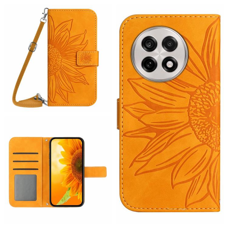 Skin Feel Sun Flower Embossed Leather Phone Case with Lanyard, For OnePlus 13T, For OnePlus 13R, For OnePlus 13, For OnePlus Nord 4 5G