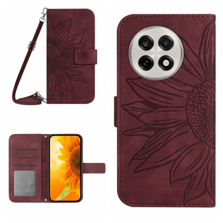 Skin Feel Sun Flower Embossed Leather Phone Case with Lanyard, For OnePlus 13T, For OnePlus 13R, For OnePlus 13, For OnePlus Nord 4 5G
