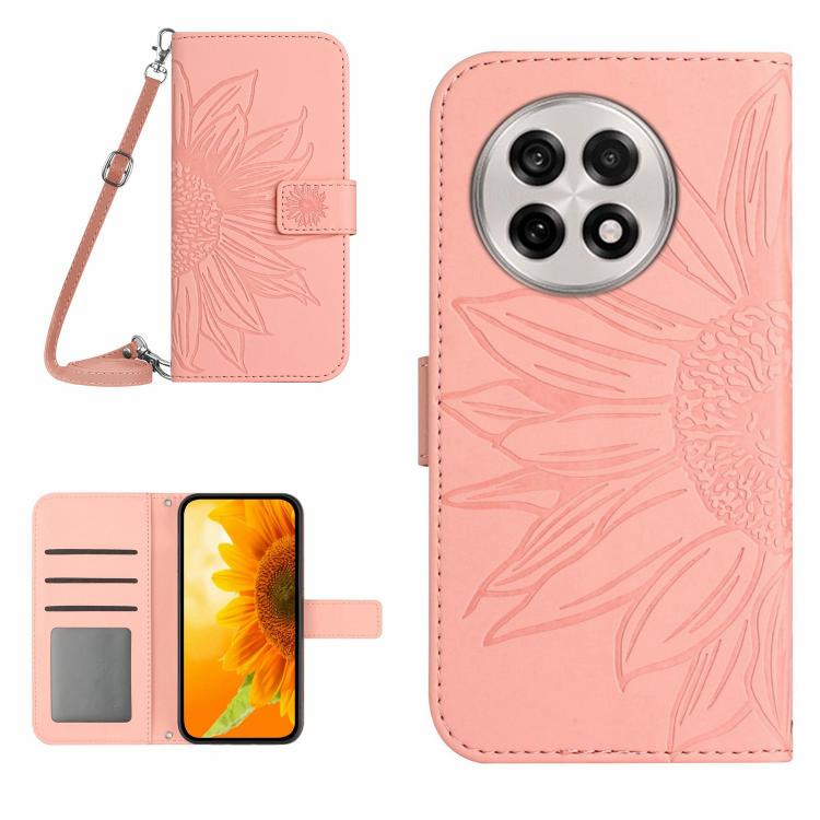 Skin Feel Sun Flower Embossed Leather Phone Case with Lanyard, For OnePlus 13T, For OnePlus 13R, For OnePlus 13, For OnePlus Nord 4 5G