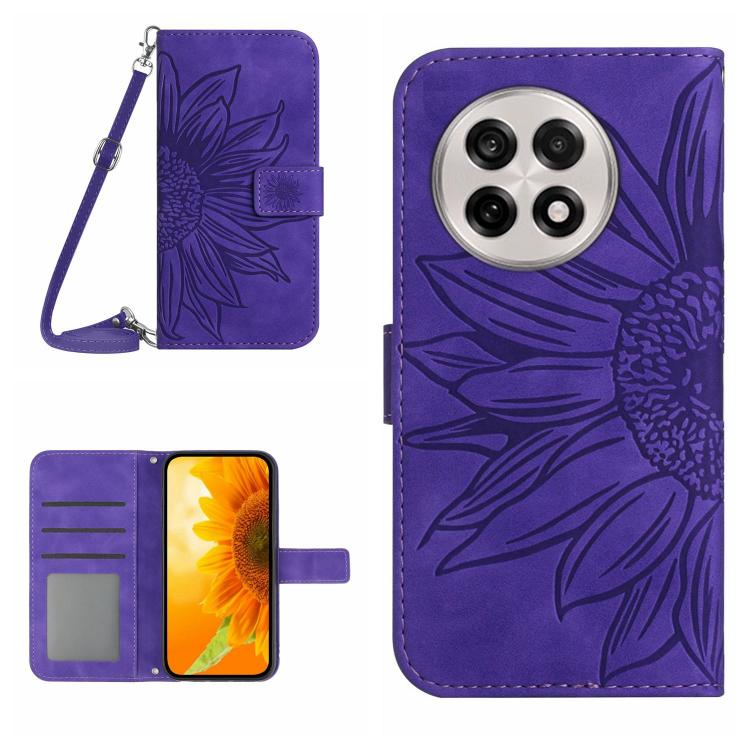 Skin Feel Sun Flower Embossed Leather Phone Case with Lanyard, For OnePlus 13T, For OnePlus 13R, For OnePlus 13, For OnePlus Nord 4 5G