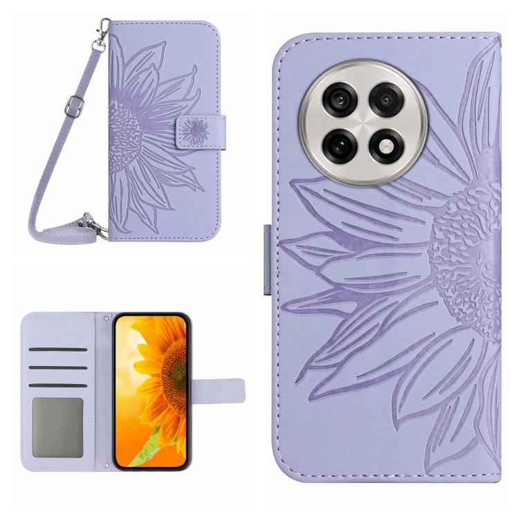 Skin Feel Sun Flower Embossed Leather Phone Case with Lanyard, For OnePlus 13T, For OnePlus 13R, For OnePlus 13, For OnePlus Nord 4 5G