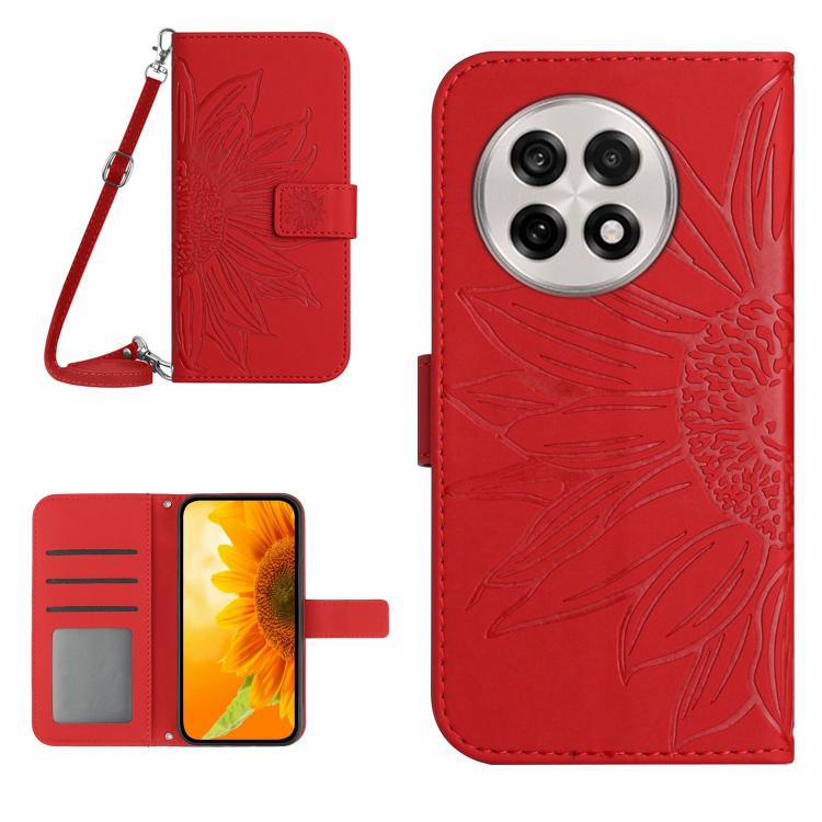 Skin Feel Sun Flower Embossed Leather Phone Case with Lanyard, For OnePlus 13T, For OnePlus 13R, For OnePlus 13, For OnePlus Nord 4 5G