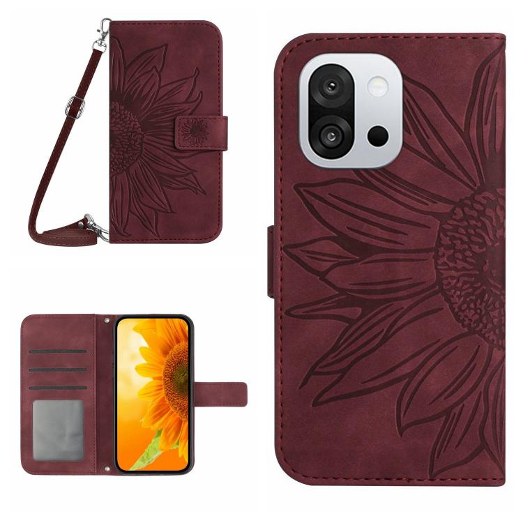 Skin Feel Sun Flower Embossed Leather Phone Case with Lanyard, For OnePlus 13T, For OnePlus 13R, For OnePlus 13, For OnePlus Nord 4 5G