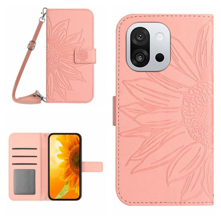 Skin Feel Sun Flower Embossed Leather Phone Case with Lanyard, For OnePlus 13T, For OnePlus 13R, For OnePlus 13, For OnePlus Nord 4 5G