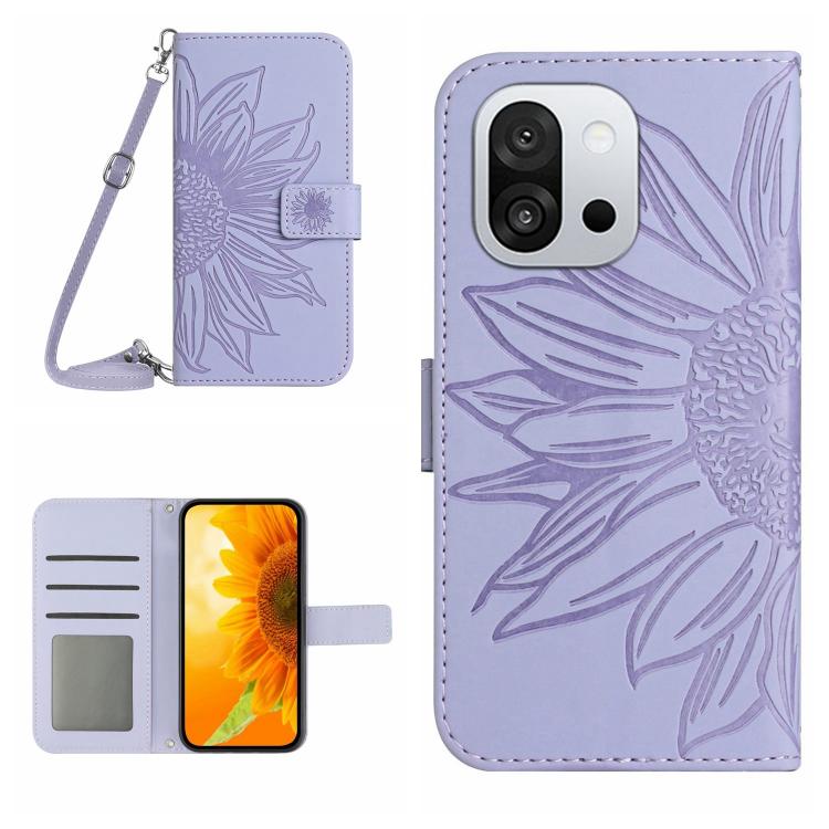 Skin Feel Sun Flower Embossed Leather Phone Case with Lanyard, For OnePlus 13T, For OnePlus 13R, For OnePlus 13, For OnePlus Nord 4 5G