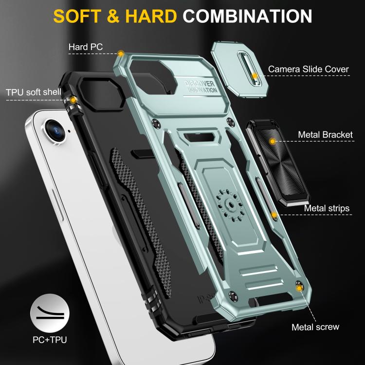 Armor PC + TPU Camera Shield Phone Case, For iPhone 17e / 16e, For iPhone 17 Pro Max, For iPhone 17 Pro, For iPhone 17, For iPhone Air, For iPhone 16 Pro Max