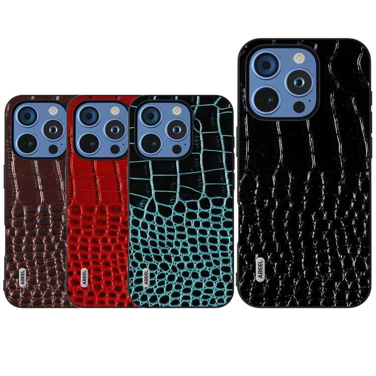ABEEL Genuine Leather Crocodile Pattern Black Edge Phone Case, For iPhone 16 Pro Max, For iPhone 16 Pro, For iPhone 16 Plus, For iPhone 16, For iPhone 15 Pro Max, For iPhone 15 Pro, For iPhone 15 Plus, For iPhone 15