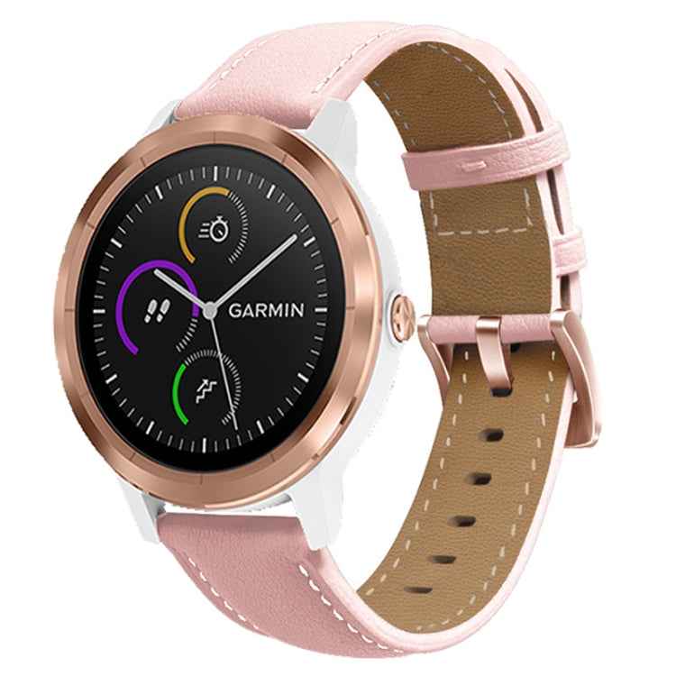 20mm Rose Gold Buckle Genuine Leather Watch Band, For Garmin Venu / SQ / SQ2 / Venu 2 Plus