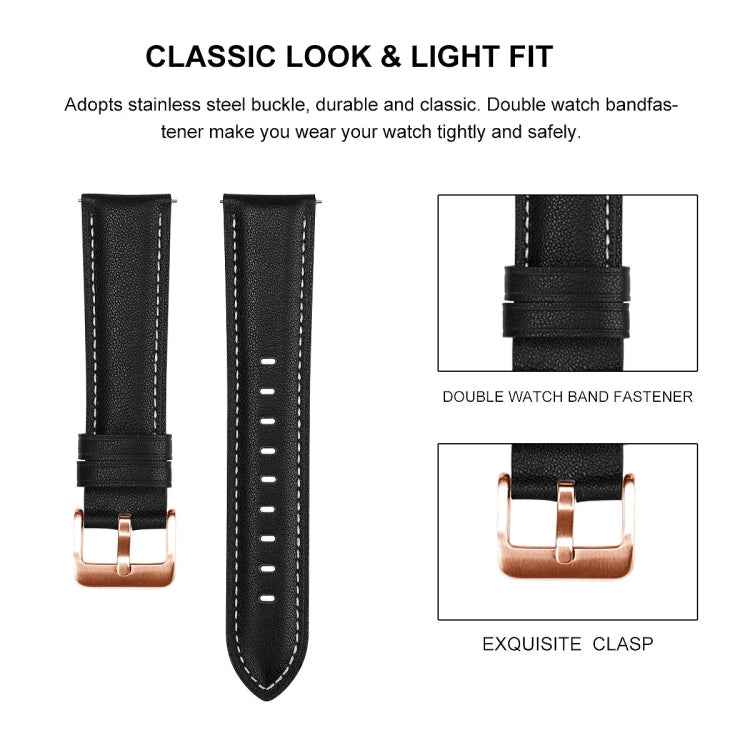 20mm Rose Gold Buckle Genuine Leather Watch Band, For Garmin Venu / SQ / SQ2 / Venu 2 Plus