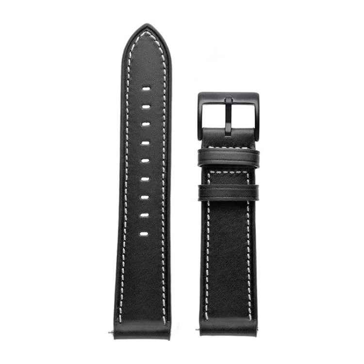 Stitching Black Buckle Genuine Leather Watch Band, For Garmin Venu / SQ / SQ2 / Venu 2 Plus