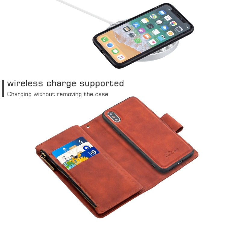 Skin Feel Detachable Magnetic Zipper Horizontal Flip PU Leather Case with Multi-Card Slots & Holder & Wallet & Photo Frame & Lanyard, For iPhone XS / X, For iPhone 6 Plus, For iPhone 6, For iPhone 11 Pro Max, For iPhone 11 Pro, For iPhone XS Max