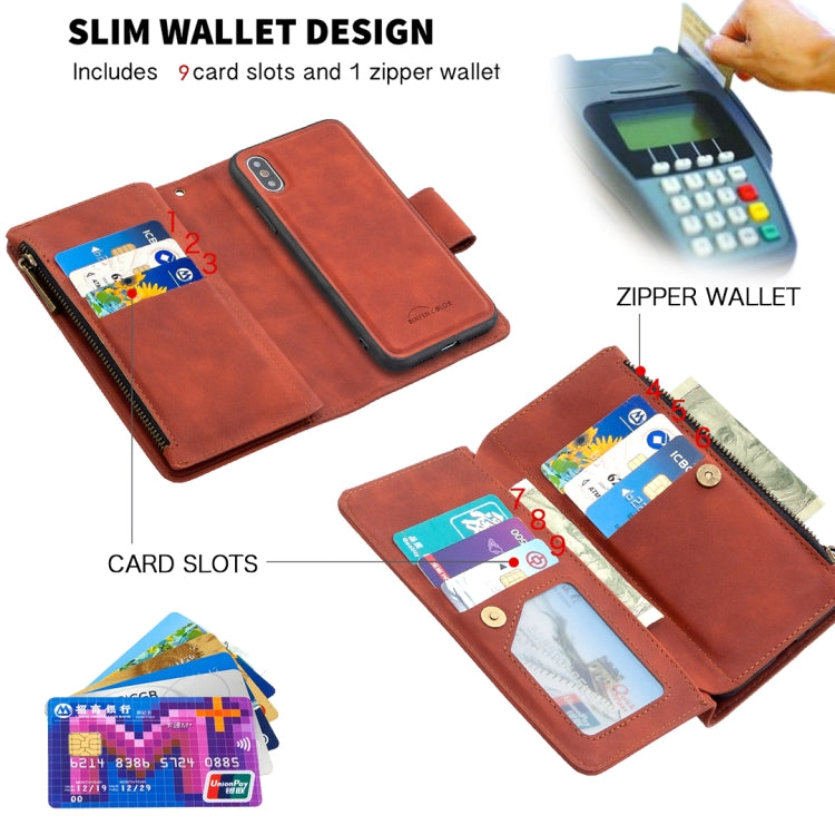 Skin Feel Detachable Magnetic Zipper Horizontal Flip PU Leather Case with Multi-Card Slots & Holder & Wallet & Photo Frame & Lanyard, For iPhone XS / X, For iPhone 6 Plus, For iPhone 6, For iPhone 11 Pro Max, For iPhone 11 Pro, For iPhone XS Max