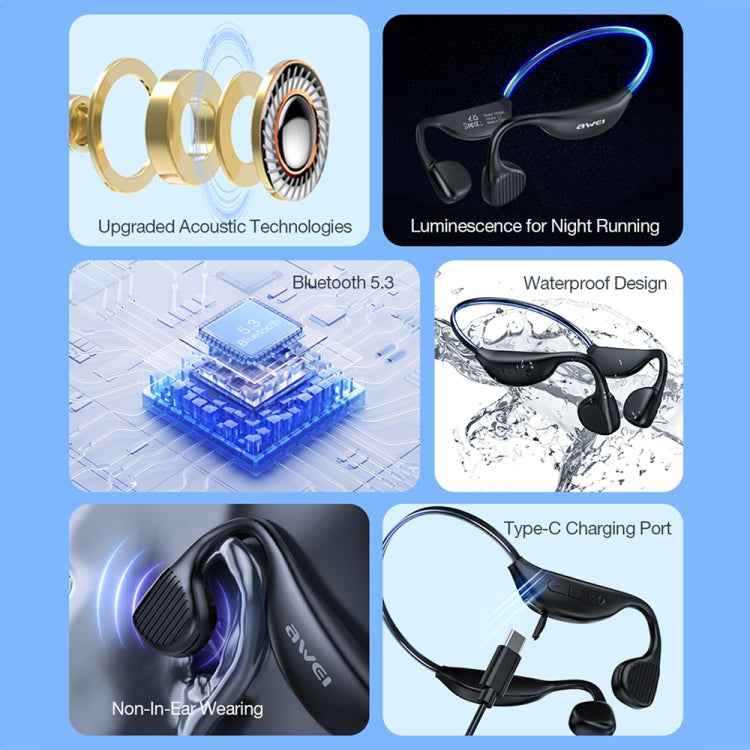 AWEI A895BL Air Conduction Luminous Sports Bluetooth Earphones