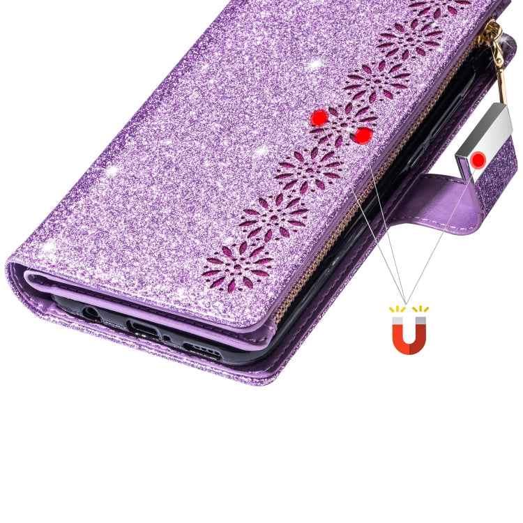 Multi-card Slots Starry Sky Laser Carving Glitter Zipper Horizontal Flip Leather Case with Holder & Wallet & Lanyard, For iPhone 11 Pro Max, For iPhone 11 Pro, For iPhone 11, For iPhone XS Max, For iPhone XR, For iPhone X / XS, For iPhone 8 Plus / 7 Pl...