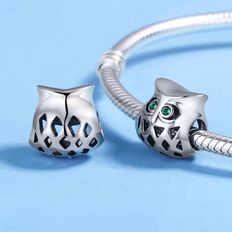 Owl S925 Sterling Silver Beads Inlaid With Gemstones And Hollow Beads