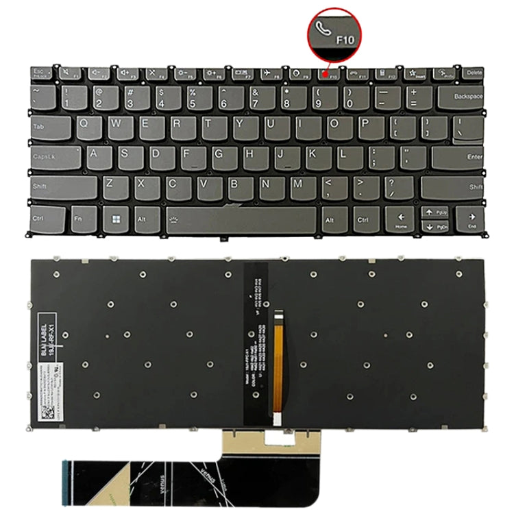 Clavier rétroéclairé pour ordinateur portable, version américaine, touche F10 avec icône de téléphone, pour Lenovo IdeaPad 5 / Yoga Slim 7 Pro (avec icône de téléphone)