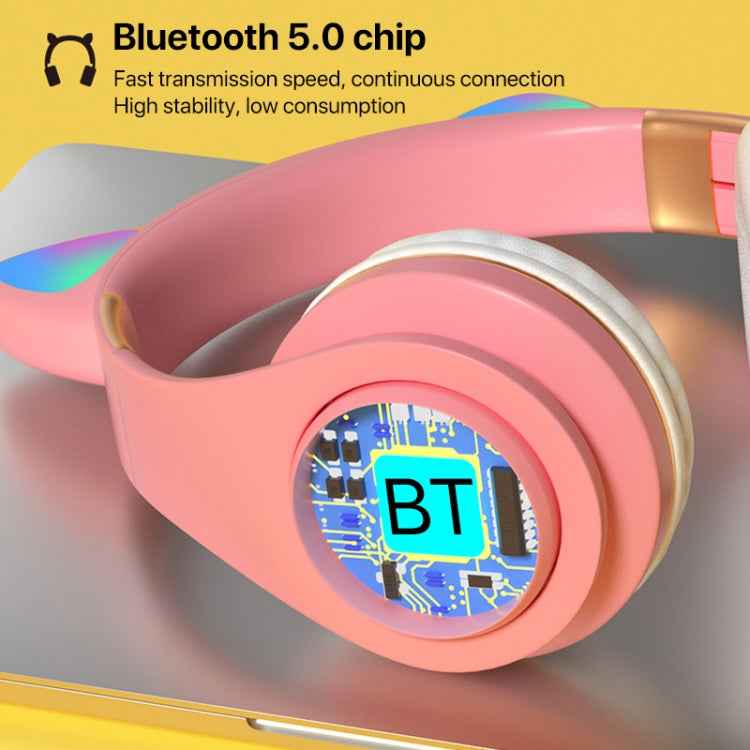 Cat Ears Bluetooth Wireless Headphones Gaming Headset with Light