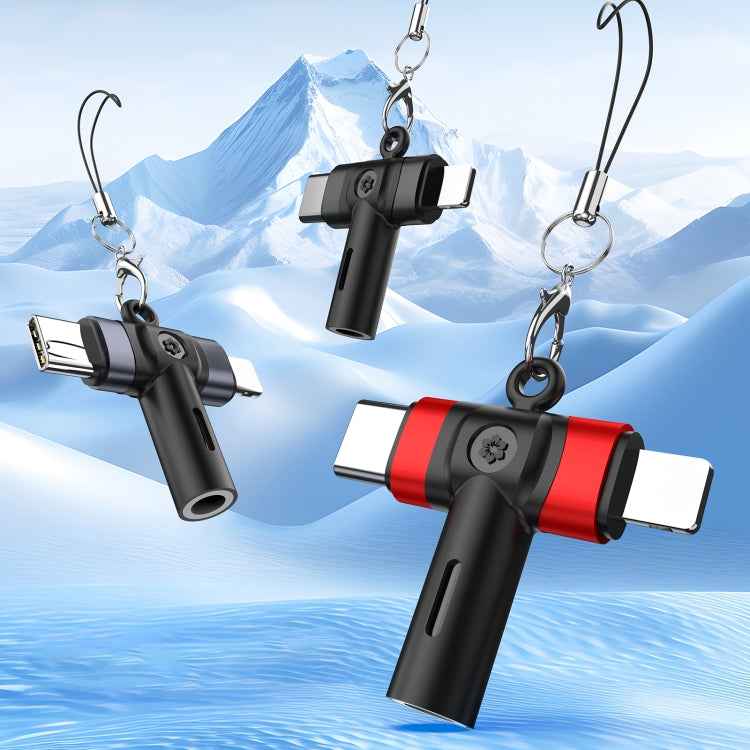 2 in 1 Flower Pattern Type-C and 8 Pin to 3.5mm Audio Adapter with Lanyard