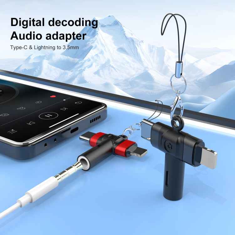 2 in 1 Flower Pattern Type-C and 8 Pin to 3.5mm Audio Adapter with Lanyard