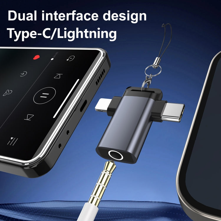 Classic Style Type-C and 8 Pin to 3.5mm Audio Adapter with Lanyard