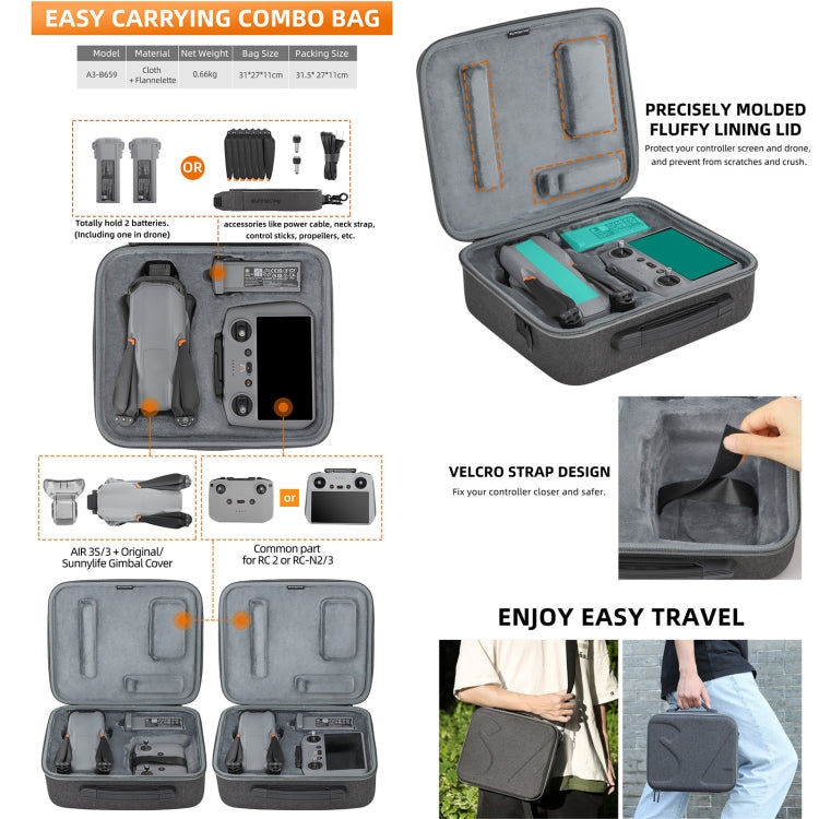 Sunnylife Carrying Case Bag, B657 For DJI RC 2 / 1 Control Bag, A3-B658 Drone Body Bag, A3-B659 Simplified Bag, A3-B660 Batteries Bag