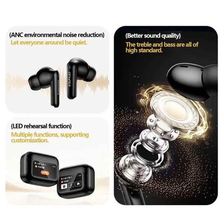 awei T56 ANC Noise Reduction Wireless Bluetooth Earphone with LED Touch Screen