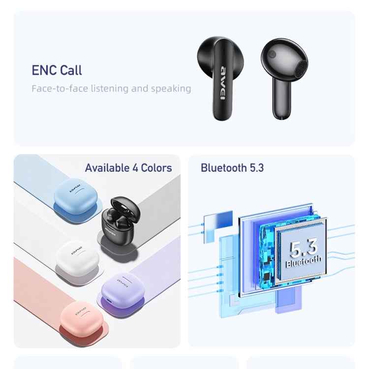awei T68 ENC Noise Reduction Wireless Bluetooth Gaming Earphone