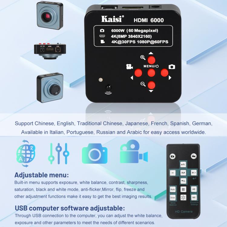Kaisi HDMI 6000 HDMI / USB Dual Interface 60MP 4K Ultra HD Microscope Industrial Camera
