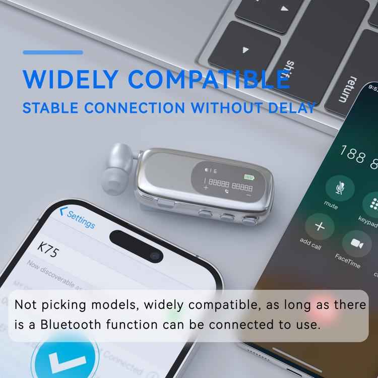 K75 Long Battery Life Business Collar Clip Type Single Ear Bluetooth Earphones
